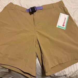 Marmot women’s Kodachrome 7” Khaki Athletic Shorts with Lavender Belt